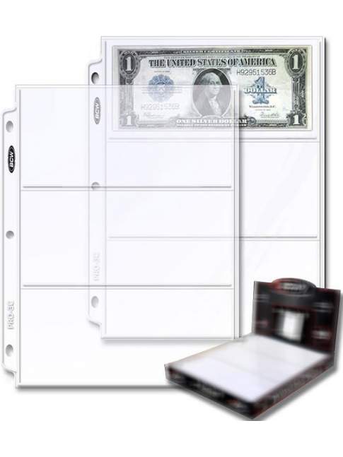 1 Hoja Transparente para Billetes/Postales/Fotos/Cartas BCW Pro 3-Pocket Currency Page