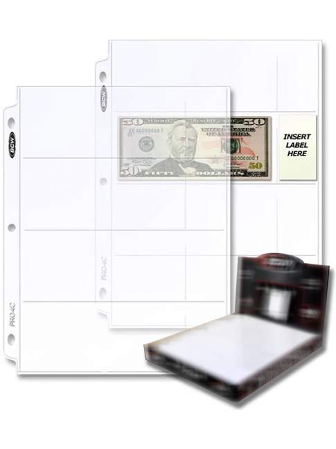 1 Hoja BCW Pro 4-Pocket Currency Page