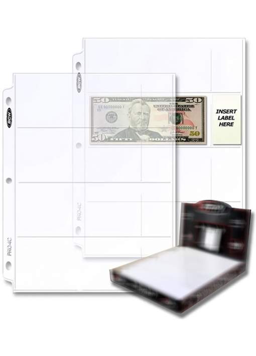 1 Hoja BCW Pro 4-Pocket Currency Page